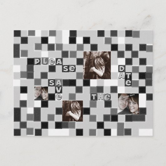 Zwart-wit mozaïek Save the Date Briefkaart (Voorkant)