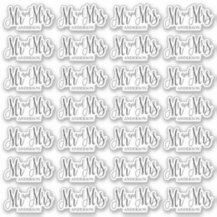 Zwart-wit mr and mrs. Modern huwelijksmanuscript Sticker
