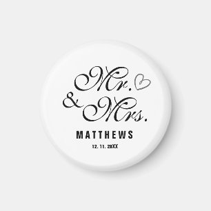 Zwart-wit Mr en Mrs Wedding Monogram Magneet