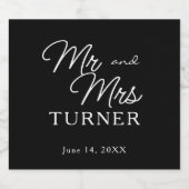 Zwart-wit Mr en Mrs Wedding Sparkling Wijnetiket (Enkel label)