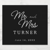 Zwart-wit Mr en Mrs Wedding Sparkling Wijnetiket (Enkel label)