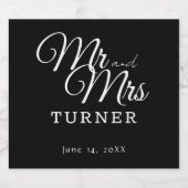 Zwart-wit Mr en Mrs Wedding Sparkling Wijnetiket (Enkel label)