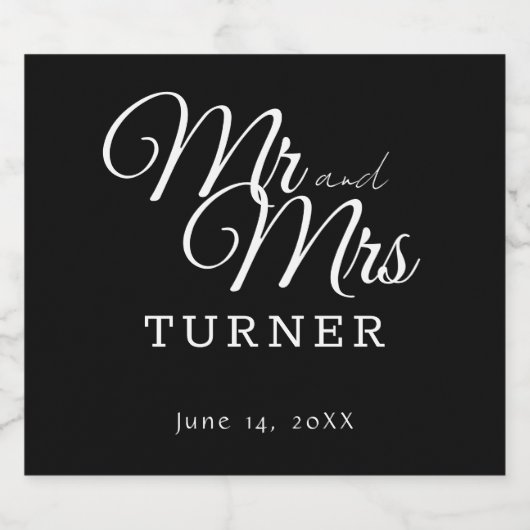 Zwart-wit Mr en Mrs Wedding Sparkling Wijnetiket (Enkel label)