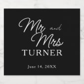 Zwart-wit Mr en Mrs Wedding Sparkling Wijnetiket (Enkel label)