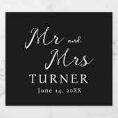 Zwart-wit Mr en Mrs Wedding Sparkling Wijnetiket (Enkel label)