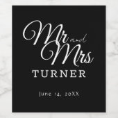 Zwart-wit Mr en Mrs Wedding Wijn Etiket (Enkel label)