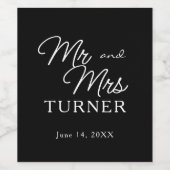 Zwart-wit Mr en Mrs Wedding Wijn Etiket (Enkel label)