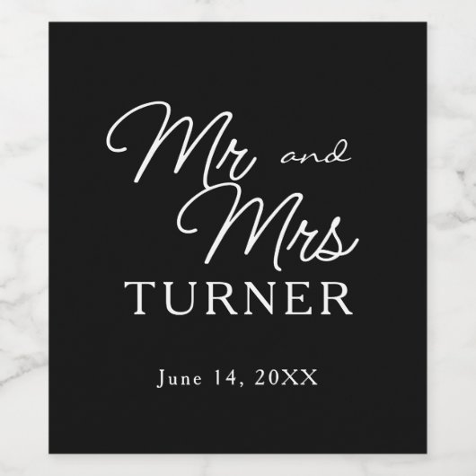 Zwart-wit Mr en Mrs Wedding Wijn Etiket (Enkel label)