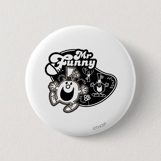 Zwart-wit Mr. Funny Ronde Button 5,7 Cm (Voorkant)