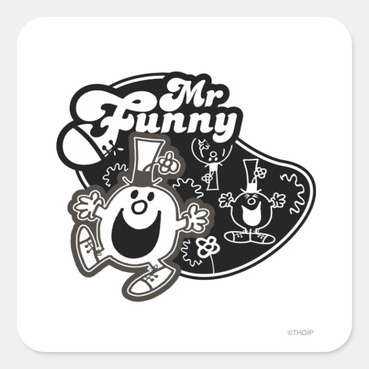 Zwart-wit Mr. Funny Vierkante Sticker (Voorkant)