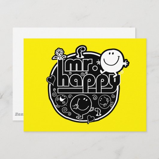 Zwart-wit Mr. Happy Briefkaart (Voorkant / Achterkant)