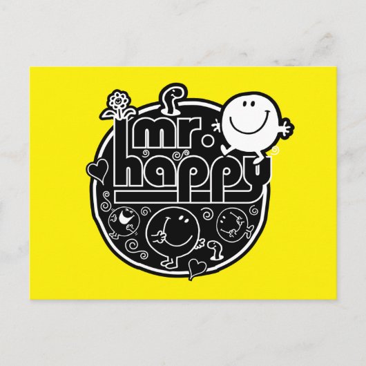 Zwart-wit Mr. Happy Briefkaart (Voorkant)