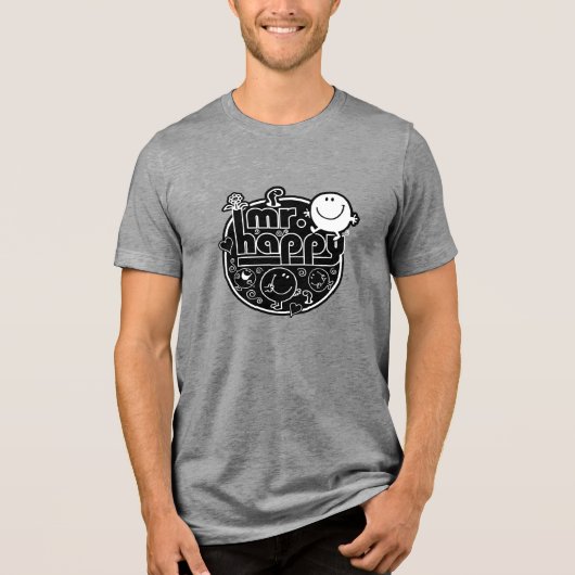 Zwart-wit Mr. Happy Tri-Blend Shirt (Voorkant)