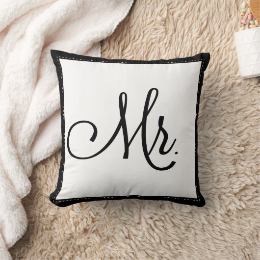 Zwart-wit "Mr." kussen, op de rug gepersonaliseerd Kussen (Deken)