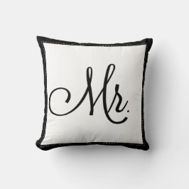 Zwart-wit "Mr." kussen, op de rug gepersonaliseerd Kussen