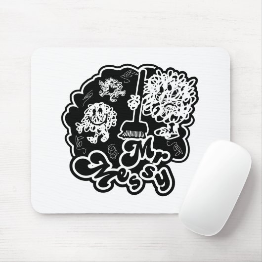 Zwart-wit Mr. Messy Schoonmaak Muismat (Met muis)