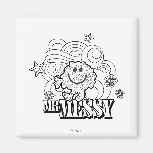 Zwart-wit Mr. Messy | Sterren en wervels Magneet (Voorkant)