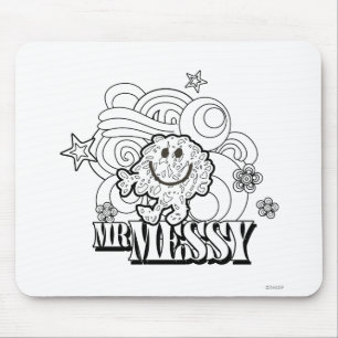 Zwart-wit Mr. Messy   Sterren en wervels Muismat