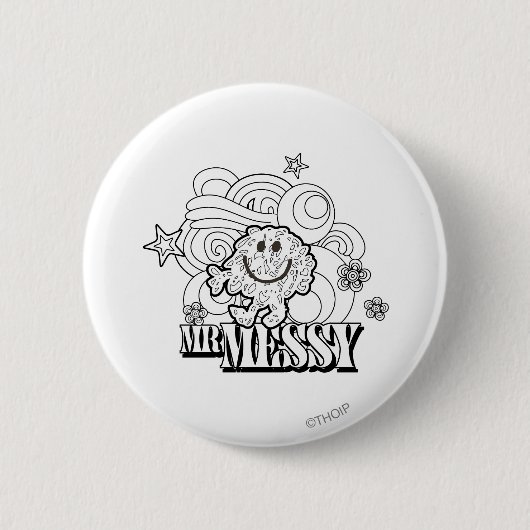 Zwart-wit Mr. Messy | Sterren en wervels Ronde Button 5,7 Cm (Voorkant)