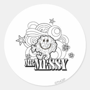 Zwart-wit Mr. Messy   Sterren en wervels Ronde Sticker