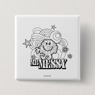 Zwart-wit Mr. Messy Sterren en wervels Vierkante Button 5,1 Cm
