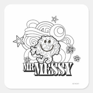 Zwart-wit Mr. Messy   Sterren en wervels Vierkante Sticker