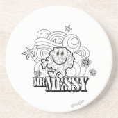 Zwart-wit Mr. Messy | Sterren en wervels Zandsteen Onderzetter (Voorkant)