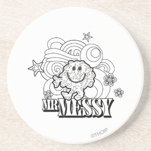 Zwart-wit Mr. Messy   Sterren en wervels Zandsteen Onderzetter