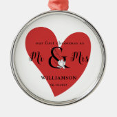 Zwart-wit Mr. & Mrs. 1st kerstrood hart Metalen Ornament (Voorkant)