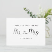 Zwart Wit Mr. & Mrs. Gold Chevron Patroon Wedding Bedankkaart (Staand voorkant)