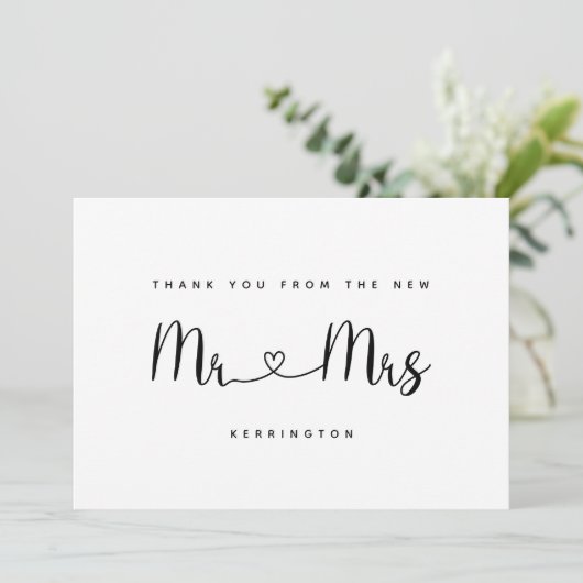 Zwart Wit Mr. & Mrs. Gold Chevron Patroon Wedding Bedankkaart (Staand voorkant)