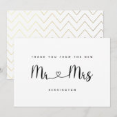 Zwart Wit Mr. & Mrs. Gold Chevron Patroon Wedding Bedankkaart (Voorkant / Achterkant)