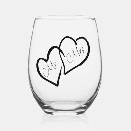 Zwart & Wit | Mr. Mrs. Modern Monogram Wedding Wijnglas Zonder Voet