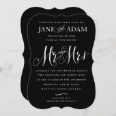 Zwart Wit Mr. & Mrs Typografie Bruiloft Uitnodigin Kaart (Voorkant / Achterkant)
