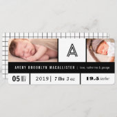 Zwart & Wit Multi Grid Baby Stats 2 Foto Geboorte Aankondiging (Voorkant / Achterkant)