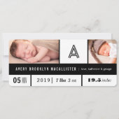 Zwart & Wit Multi Grid Baby Stats 2 Foto Geboorte Aankondiging (Voorkant)