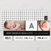 Zwart & Wit Multi Grid Baby Stats 2 Foto Geboortea Aankondiging (Voorkant / Achterkant)