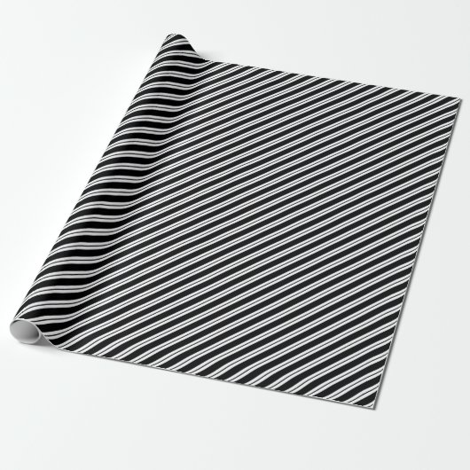 Zwart-wit Multi-Width Diagonale Streep Cadeaupapier (Uitgerold)
