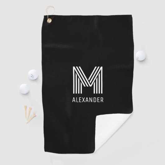 Zwart-wit multiline strepen monogram golfhanddoek (Insitu)