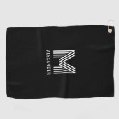 Zwart-wit multiline strepen monogram golfhanddoek (Horizontaal)