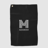 Zwart-wit multiline strepen monogram golfhanddoek (Voorkant)