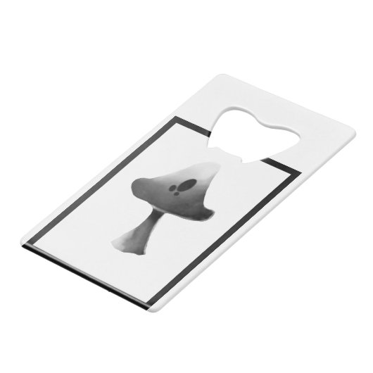 Zwart-wit Mushroom Illustratie Cartoon Creditkaart Flessenopener (Achterkant Gekanteld)