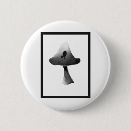 Zwart-wit Mushroom Illustratie Cartoon Ronde Button 5,7 Cm (Voorkant)