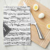 Zwart-wit Musical Notes Aangepaste Monogram Muziek Theedoek (Quarter Fold)