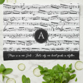 Zwart-wit Musical Notes Aangepaste Monogram Muziek Theedoek (Gevouwen)