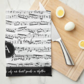 Zwart-wit Musical Notes Aangepaste Monogram Muziek Theedoek (Quarter Fold)