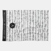 Zwart-wit Musical Notes Aangepaste Monogram Muziek Theedoek (Horizontaal)