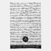 Zwart-wit Musical Notes Aangepaste Monogram Muziek Theedoek (Verticaal)