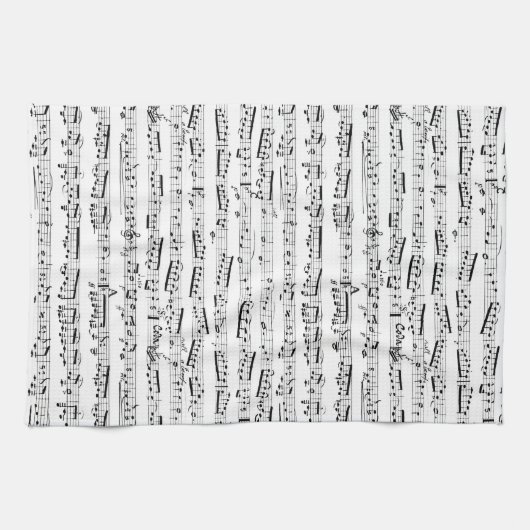 Zwart-wit Musical Notes Classic Bladmuziek Theedoek (Horizontaal)