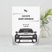 Zwart-wit Mustang Car Baby shower Invitation Kaart (Staand voorkant)